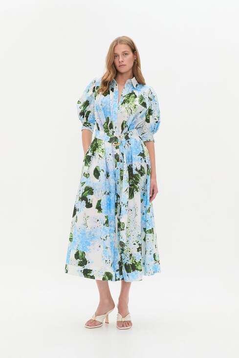 Aje. Dresses & Skirts - Aje. Belted Floral-Print Linen Midi Dress size 10